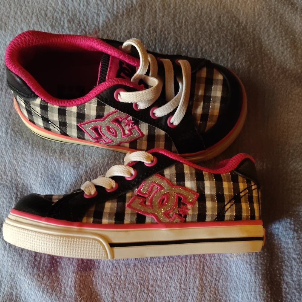 DC Kids' Black and Pink Plaid Sneakers